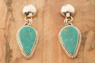 Artie Yellowhorse Genuine Mineral Park Turquoise Sterling Silver Post Earrings